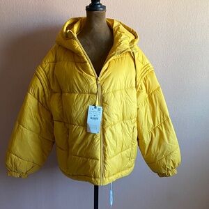 Zara Mustard Yellow Hooded Puffer Jacket